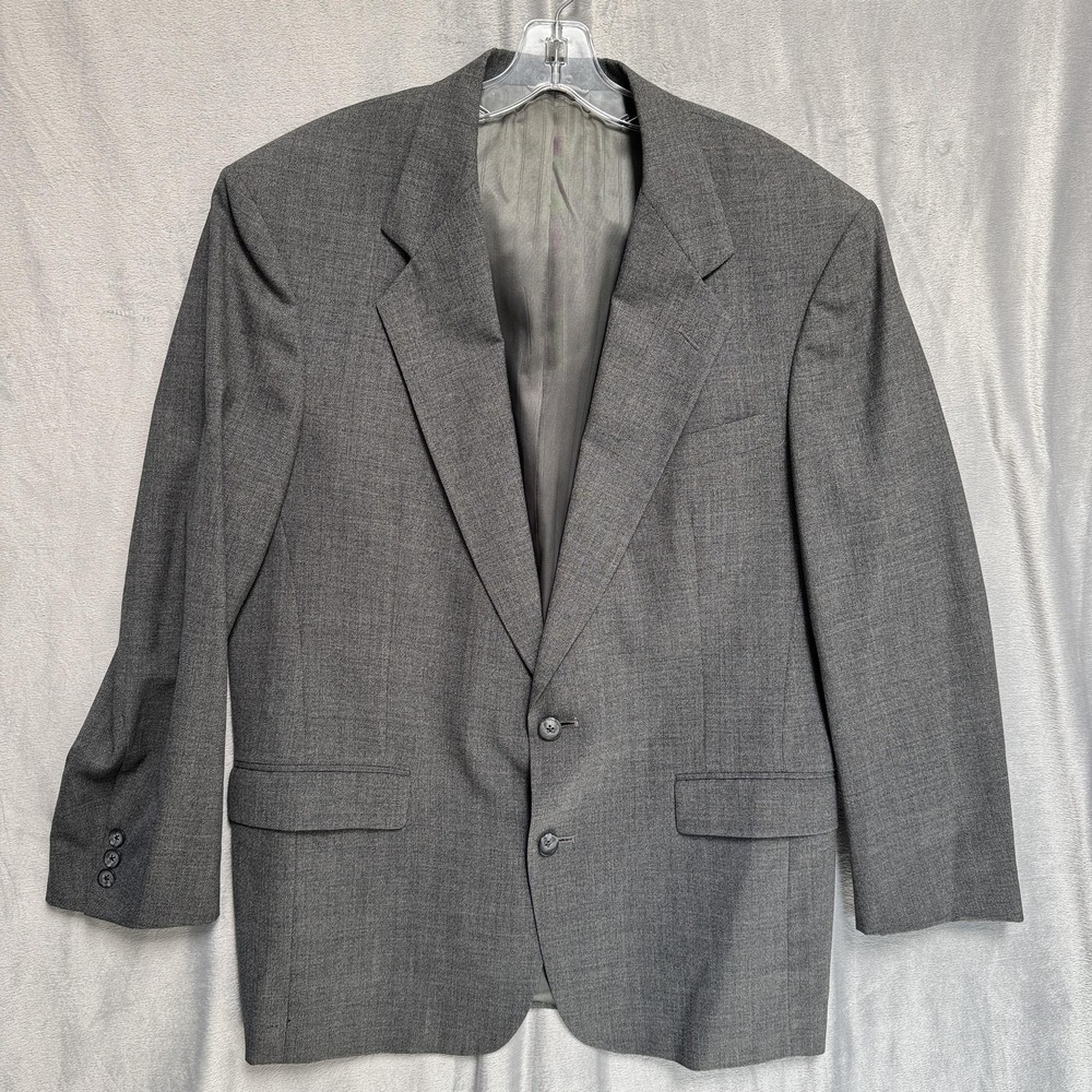 Henry Grethel Blazer Sport Coat Mens 46 XL Gray Pure Virgin Wool 2 Button Jacket